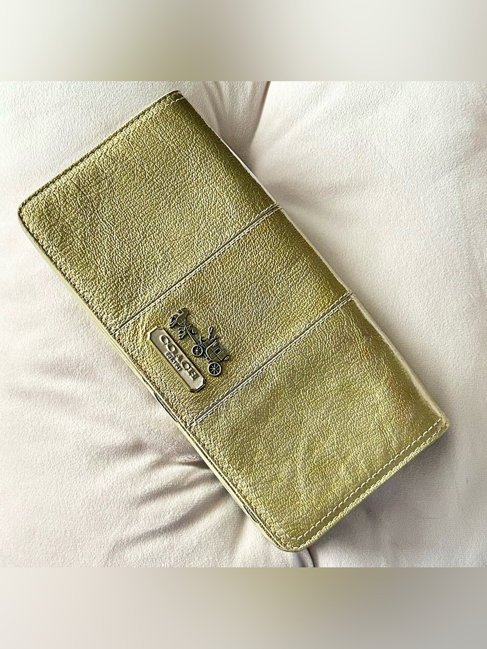 Vintage Coach Metallic Gold Leather Continental Wallet 9”x5”